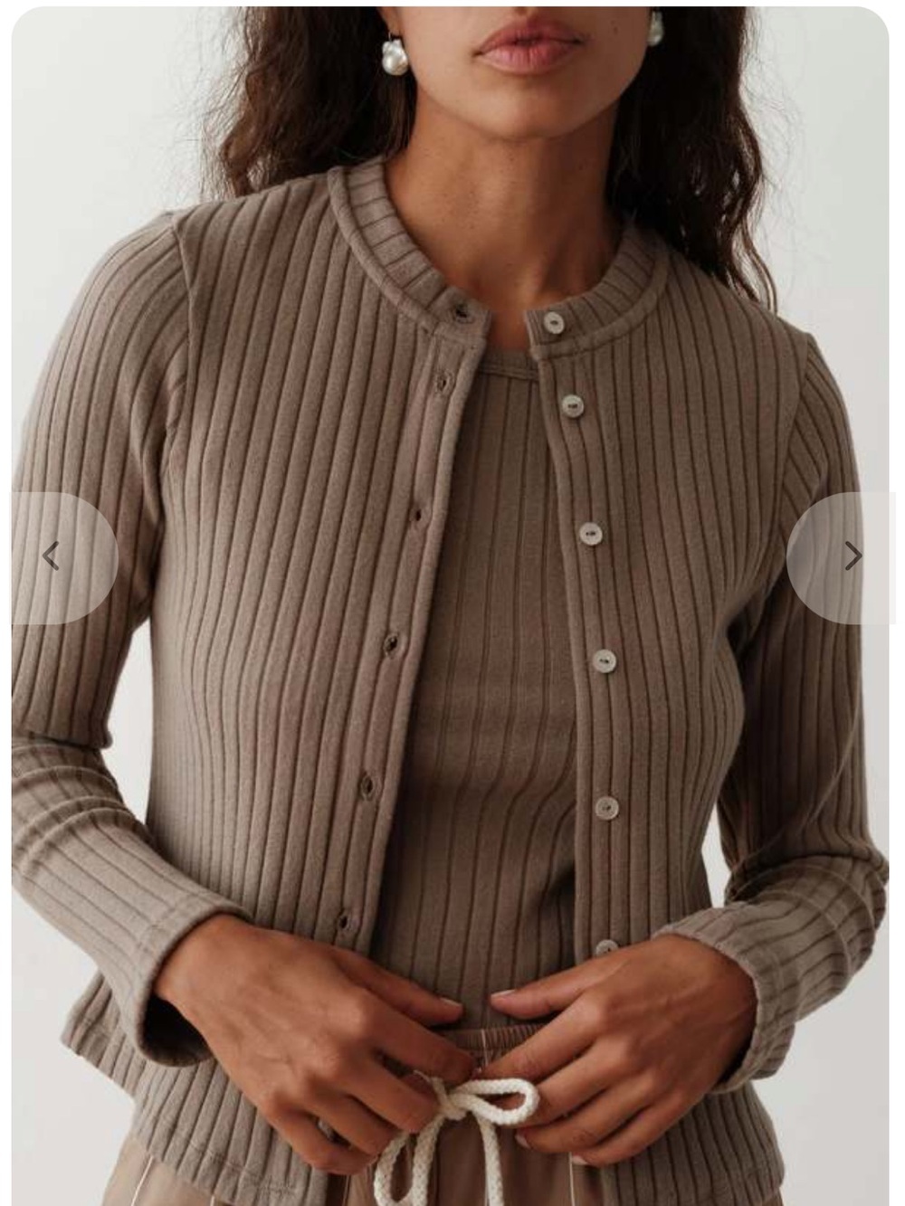 DONNI. Ribbed Crewneck Cardigan & Tank Set - Taupe Brown
